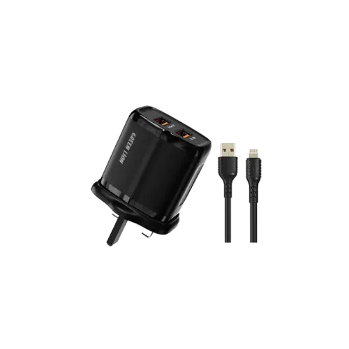 MOBILE POWER ADAPTER - GREEN LION 2 USB 2.4A POWER ADAPTER WITH LIGHTNING CABLE 1M(GNDLWATLBK)-6m