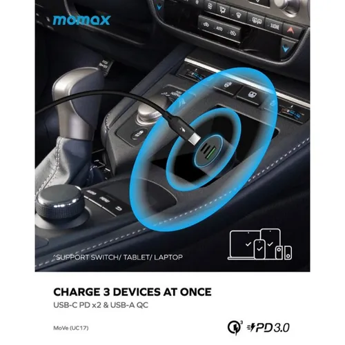 Momax MoVe UC17 100W 3 Port Car Charger