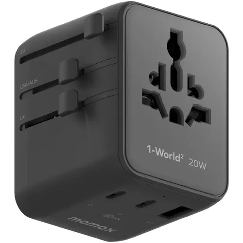 Momax UA26D 1-World² GaN 20W 3-Port Dual AC Universal Mini Travel Adapter Charger