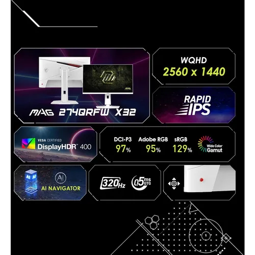 MSI MAG 274QRFW X32 27" Inch WQHD Rapid IPS 320Hz White Gaming Monitor