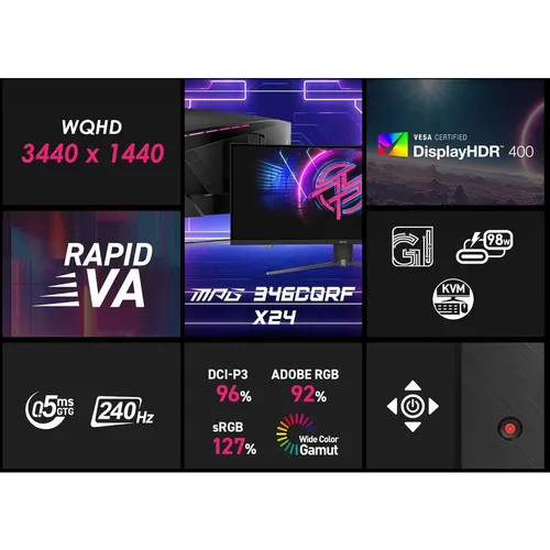 MSI MPG 346CQRF X24 34" Inch Rapid VA UWQHD 240Hz Curved Gaming Monitor