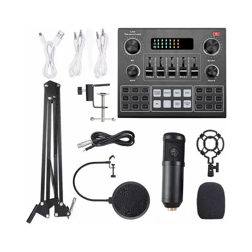 Multifunctional Live V9 Sound Card and BM800 Suspension Microphone Set for Broadcasting and Recording Podcasts