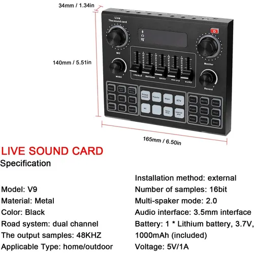 Multifunctional Live V9 Sound Card and BM800 Suspension Microphone Set for Broadcasting and Recording Podcasts