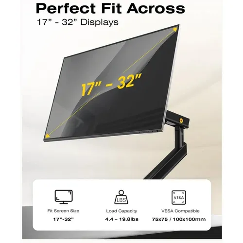 NB A3 Ergonomic Aluminum Alloy Monitor Arm with Quick-Install, Supports 17-32 Inch Computer Screen Bracket, Upto 9kg Load Capacity