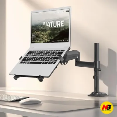 NB H100 FP – 2 in 1 Monitor Arm with Laptop Mount with Adjustable Tray for 10-17” Laptops