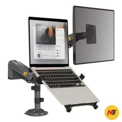 NB (North Bayou) H180-FP Dual Arm Laptop + Monitor Mount for 10-17” Laptop and 17-27” Monitor