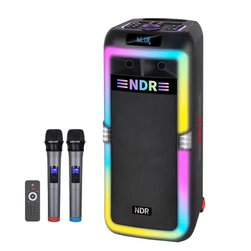 NDR-1708 Dual 8-Inch 80W High Power Bluetooth Karaoke Party Speaker with Wireless Microphone