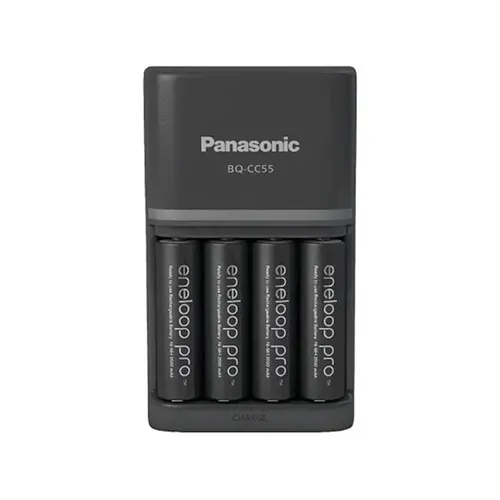 Panasonic BQ-CC55 Battery Charger with 4 Eneloop AA Pre-Charged Rechargeable Batteries