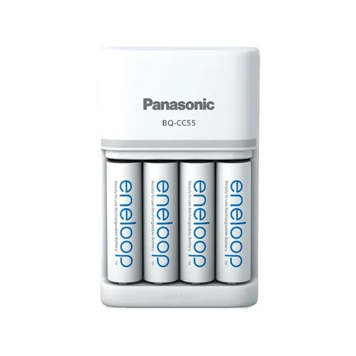 Panasonic Eneloop Smart and Quick Battery Charger with 4 Eneloop AA Pre-Charged Rechargeable Batteries