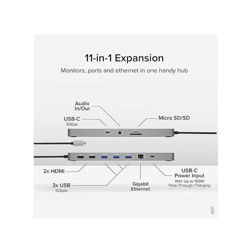 Plugable 11-in-1 USB-C Hub with Dual Display Docking Station