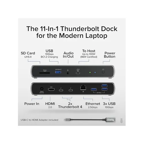 Plugable TBT4-UDX1-UK 11 in 1 Thunderbolt 4 Laptop Docking Station