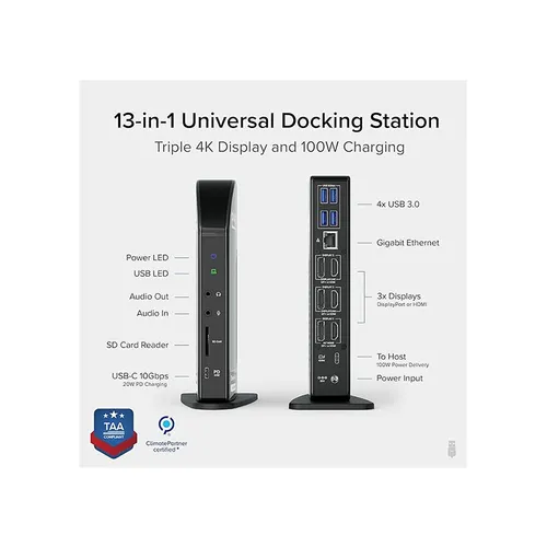 Plugable UD-ULTC4K-EU 13 in 1 USB-C Triple Display Docking Station