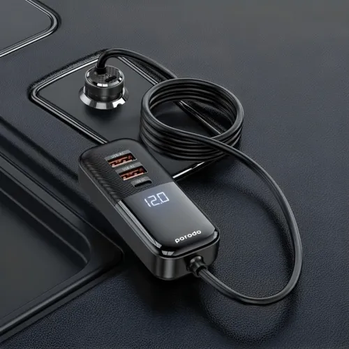 Porodo 120W Transparent Multi Port Car Charger with Rear Expansion