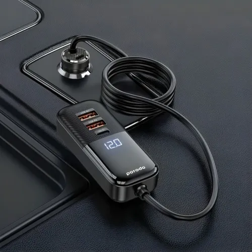 Porodo 120W Transparent Multi Port Car Charger with Rear Expansion
