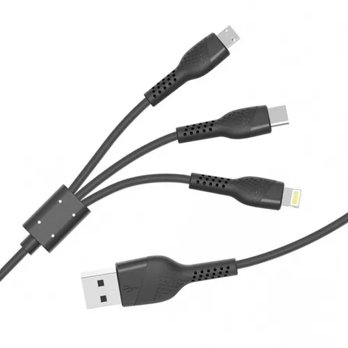 Porodo 1.4M 3-in-1 Lightning, Type-C and Micro USB Cable