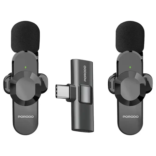 Porodo Audix Pro Lavalier Dual Microphone for USB-C Devices with Lightning Converter Adapter