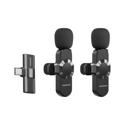Porodo Audix Pro Lavalier Dual Microphone for USB-C Devices with Lightning Converter Adapter
