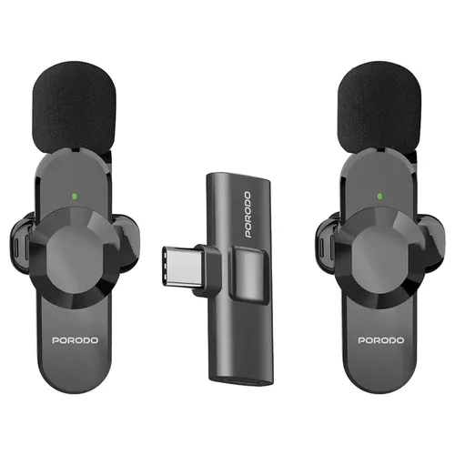 Porodo Audix Pro Lavalier Dual Microphone for USB-C Devices with Lightning Converter Adapter