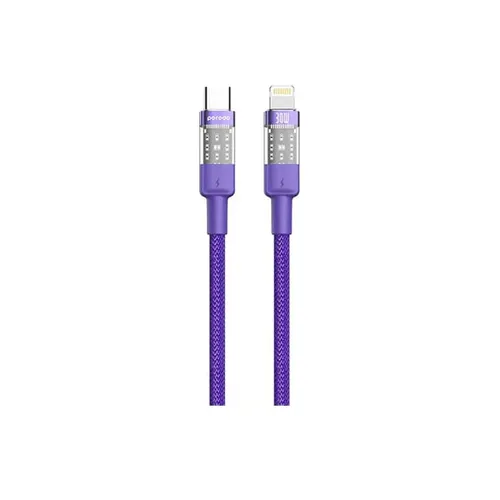 Porodo Braided 30W PD Type-C To Lightning Fast Charging Transparent Cable