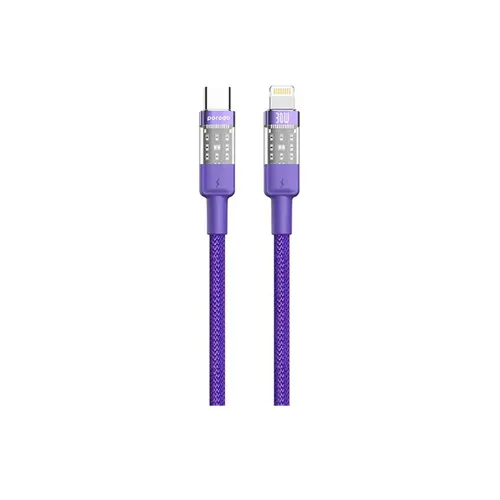 Porodo Braided 30W PD Type-C To Lightning Fast Charging Transparent Cable