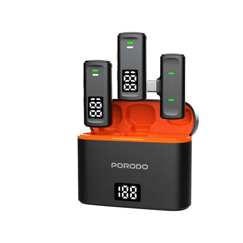 Porodo Lavalier Microphones Type-C Connector with Lightning Adapter and Charging Case