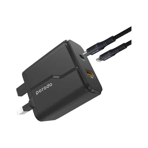 Porodo PD &amp; QC 18W Wall Charger with Braided Type-C to Lightning Cable