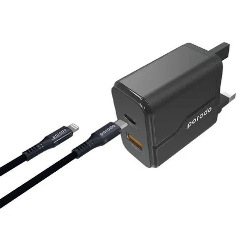 Porodo PD & QC 18W Wall Charger with Braided Type-C to Lightning Cable