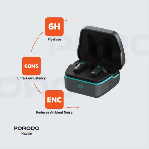 Porodo PDX419 Ultra Low-Latency Dual Mic with ENC RGB Gaming Earbuds