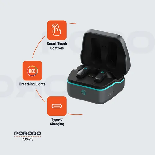 Porodo PDX419 Ultra Low-Latency Dual Mic with ENC RGB Gaming Earbuds