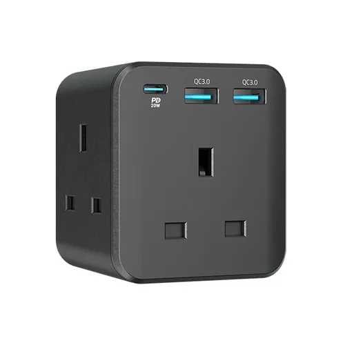 Powerology 3-Outlet Wall Socket 20W With Fast Charging USB