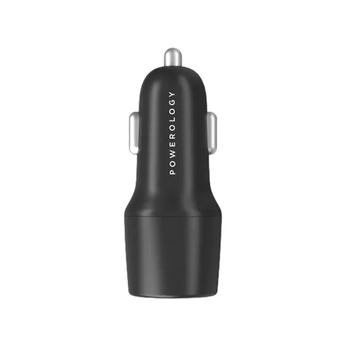Powerology 32W Dual Port USB Car Charger with Type-C to Lightning Cable