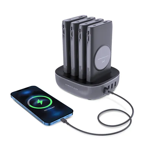 Powerology 4-in-1 Wireless 100000mAh Power Bank Station with Lightning and Type-C Cable