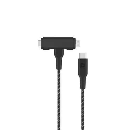Powerology Braided Usb-C To Usb-C + Lightning Cable 1.2m - PCAB007BK