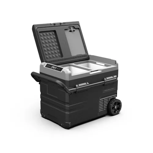 Powerology Smart Portable Fridge And Freezer 45 Liters Versatile Cooler For Outdoor Adventure With Detachable Wheels
