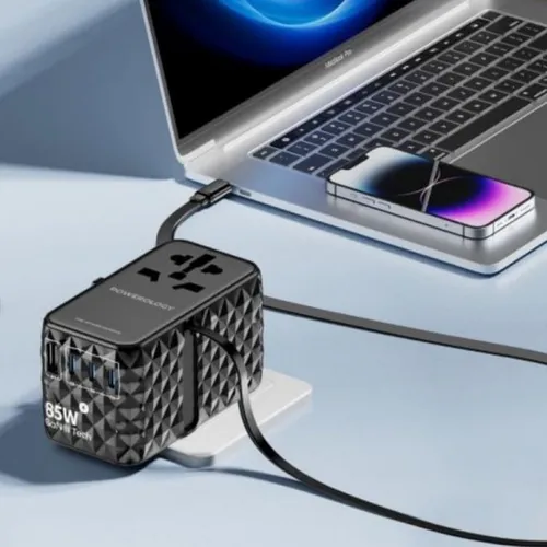 Powerology Universal Gan 85W Super Charger with Type-C Retractable Cable
