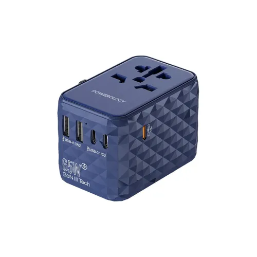 Powerology Universal Multi-Port Travel Adapter PD 65W – P65W3PD-BU