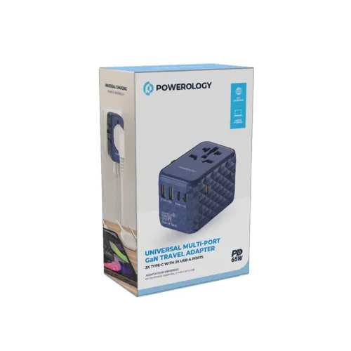Powerology Universal Multi-Port Travel Adapter PD 65W - P65W3PD-BU