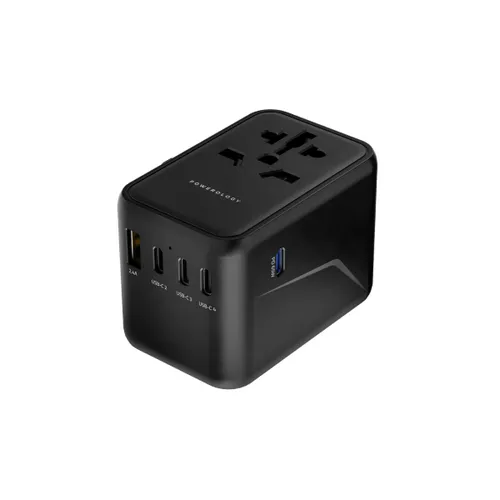 Powerology Universal Multi-Port Travel Adapter with 4 Type-C Ports