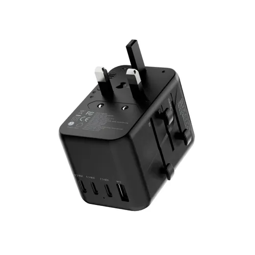 Powerology Universal Multi-Port Travel Adapter with 4 Type-C Ports P65W4PD-GY