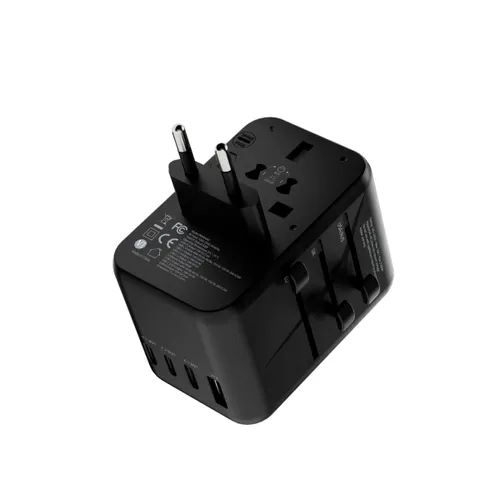 Powerology Universal Multi-Port Travel Adapter with 4 Type-C Ports P65W4PD-GY