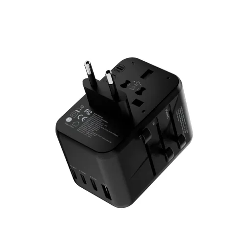 Powerology Universal Multi-Port Travel Adapter with 4 Type-C Ports P65W4PD-GY