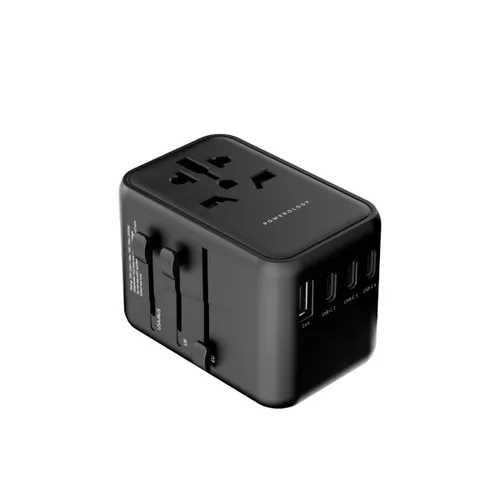 Powerology Universal Multi-Port Travel Adapter with 4 Type-C Ports