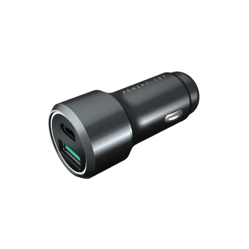 Powerology USB C Car Charger Dual Port 43W Type C PD Fast Power Delivery and Quick Charge 3.0