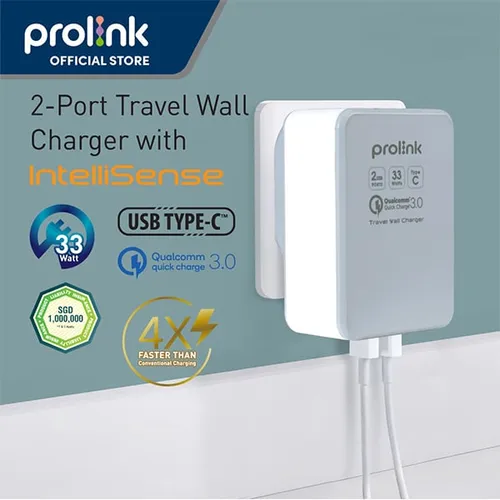 Prolink 33W 2-Port Travel Wall Charger
