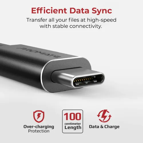 Promate Fabric Braided USB-C Data Sync & Charge Cable
