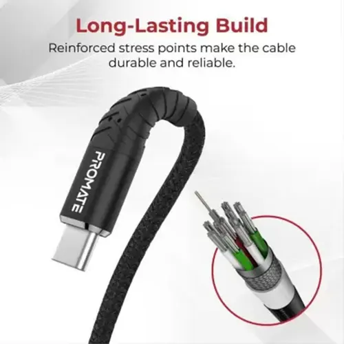 Promate Fabric Braided USB to Type-C Cable