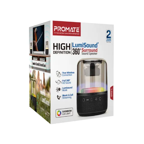 Promate Glitz-L HD LumiSound® 360° Surround Sound Speaker Black 10W