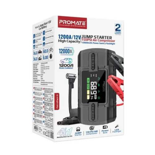 Promate PatrolPack-3 1200A/12V High-Capacity Jump Starter