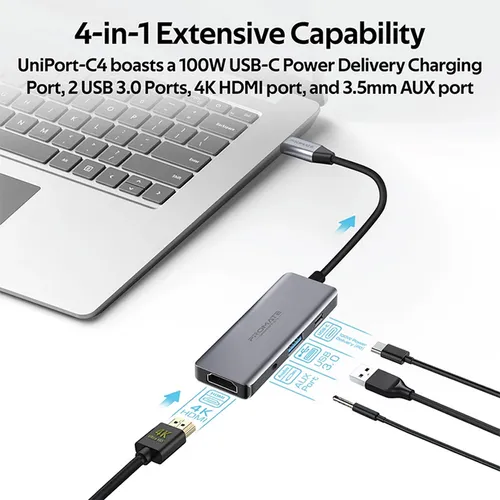 Promate UniPort-C4 High Speed 4-in-1 USB-C Hub