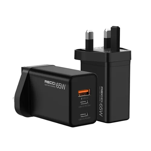 Recci RC56U 65w Gan Fast Charger 3pin Black
